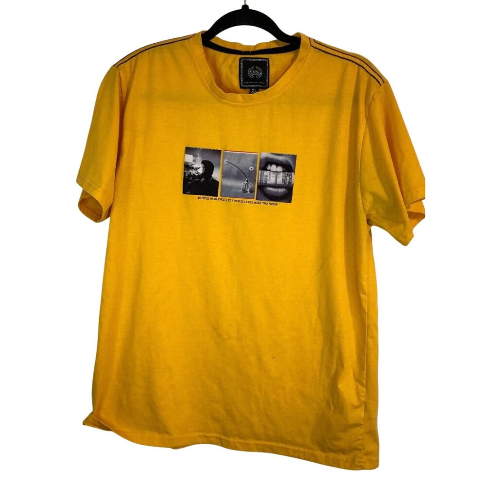 CR-24 Bordo Cromato T-Shirt Mens XL Yellow Graphic Hustle Success Quote Street